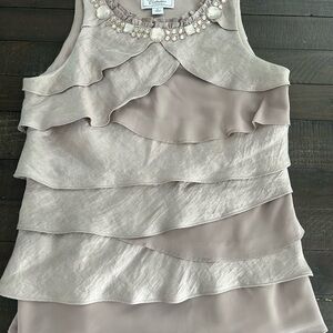 Dressbarn Layered Ruffle Top in Taupe